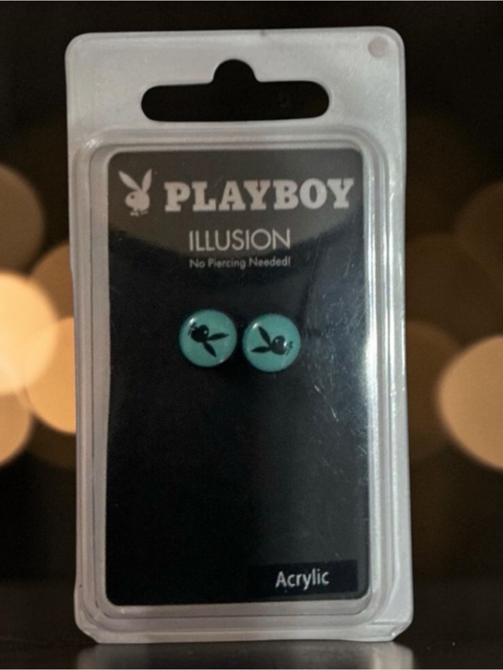 Playboy Illusion Bunny Black & Turquoise Magnetic Fake Acrylic Plugs Tunnels